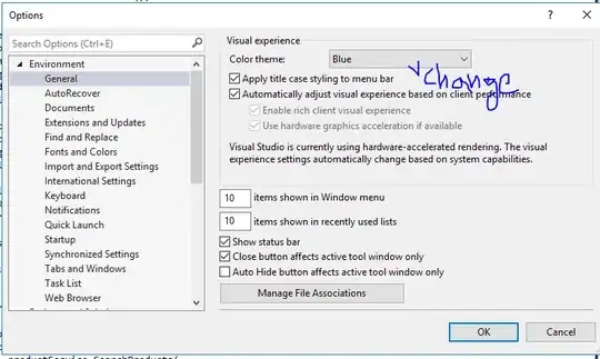 Visual studio options window