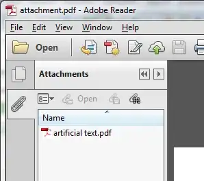 Adobe Reader screenshot showing "attachment.pdf" with attachment "artificial text.pdf"
