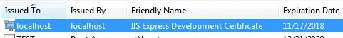 IIS Express Development Certificate