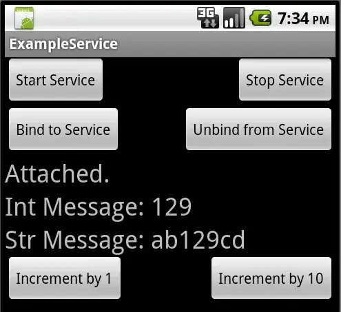 Screenshot of Android service messaging example