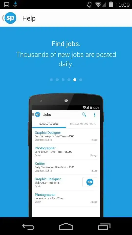 This is the swipe tutorial screen shown for the first time when one opens the app SkillPages.