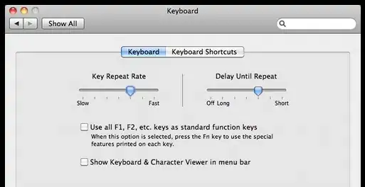 Keyboard preferences window