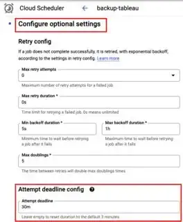 cloud scheduler job attempt deadline config