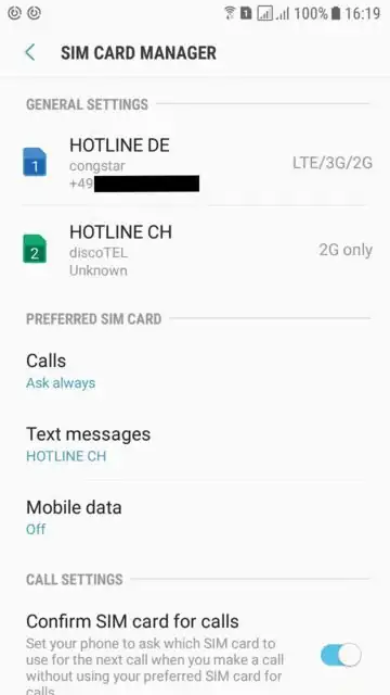 Dual Sim settings