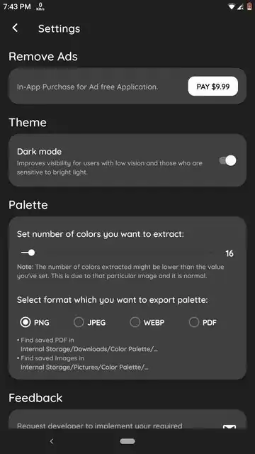 Settings page