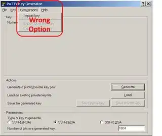 Wring menu option with puttygen