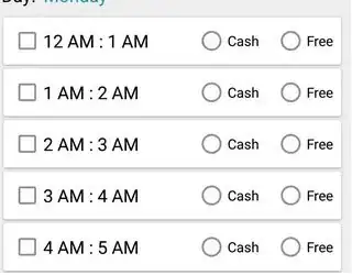 list items with check boxes and radio buttons