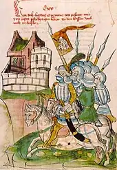Duke Sigismund Korybut and his troops flying the Lithuanian banner of arms in Prague, 15th century