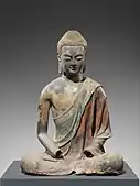 Sculpture probably of Amitābha; early 7th century; hollow dry lacquer with traces of gilt and polychrome pigment and gilding; height: 96.5&nbsp;cm, width: 68.6&nbsp;cm, depth: 57.1&nbsp;cm; Metropolitan Museum of Art