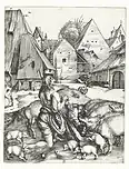 The Prodigal Son (1496), copper engraving, 24.7&nbsp;×&nbsp;19.1&nbsp;cm (Rijksmuseum, Amsterdam)