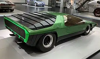 Rear side view of the Carabo at the Alfa Romeo Museum