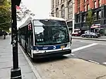 2012 Novabus LFSA Articulated (5887) lays up at Park Row & Beekman Street