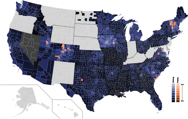 Popular vote by county for each candidate.