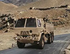 An Oshkosh-produced M1083 A1P2 5-ton MTV cargo in A-kit configuration