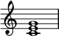 {
\override Score.TimeSignature #'stencil = ##f
\relative c' {
\clef treble
\time 4/4
<c e g>1
} }