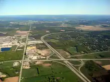 An aerial view of Highway&nbsp;416 approaching Ottawa