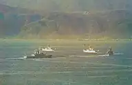 image of HMNZS Waikato and 3 sister ships in Wellington Harbour 1980