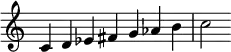 {
\override Score.TimeSignature #'stencil = ##f
\relative c' {
\clef treble \time 7/4
c4 d es fis g aes b c2
} }