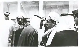 Abdullah bin Hussein Al-Ahmar with Prince Muhammad bin Ahmed Al-Sudairi in 1973. Sheikh Al-Ahmar's salary was 1.78&nbsp;million US dollars per month