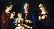 Giovanni BelliniMadonna and Child with Saint Catherine and Saint Mary Magdalene, 58 × 107&nbsp;cm