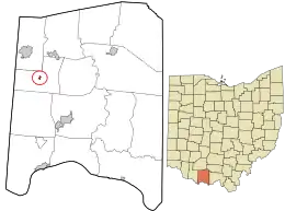 Location in Adams County and the state of Ohio.