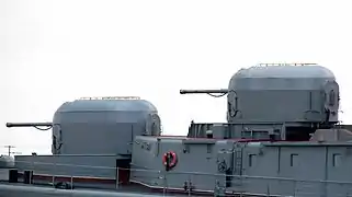 Rear view of the two 100&nbsp;mm AK-100 guns of Admiral Tributs