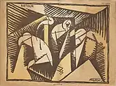 Albert Gleizes, 1915, Retour de Bois-le-Prêtre, wood engraving, 39 x 50&nbsp;cm, published in Le mot, n. 20, 1 July 1915