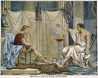 By Charles Laplante&nbsp;[fr] "That most enduring of romantic images, Aristotle tutoring the future conqueror Alexander". 1866