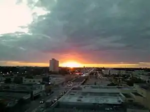 Westward view of Allapattah and North 36th Street (US 27) with historic Miami Jackson Senior High School visible right-center