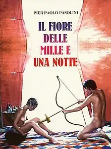 a nude man points a bow loaded with a dildo-tipped arrow at a nude woman.
