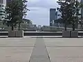 The Arc de Triomphe from La Défense 5&nbsp;km (3&nbsp;mi) away, showing how precisely the axis is aligned.