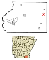 Location of Portland in Ashley County, Arkansas.