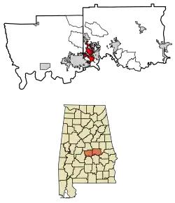 Location of Millbrook in Autauga County and Elmore County, Alabama.