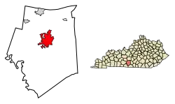Location of Glasgow in Barren County, Kentucky.