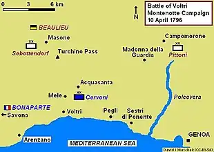 Map of the Battle of Voltri, 10 April 1796