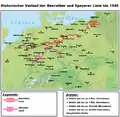 The Speyer line, dividing the Central German dialects from the High Franconian dialects