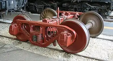 A freight bogie of the Bettendorf pattern, which became standard in North America and elsewhere
