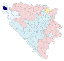 Location of Cazin within Bosnia and Herzegovina