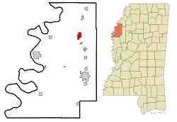 Location of Shelby, Mississippi