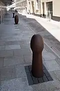 Cast iron bollards in Saint Helier, Jersey, designed by Sir Antony Gormley