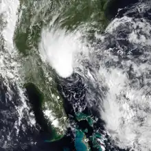 A disorganized Tropical Storm Bonnie positioned southeast of South Carolina on May 28