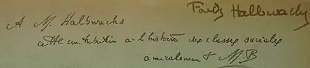 Book signed by Marc Bloch and offered to Maurice Halbwachs