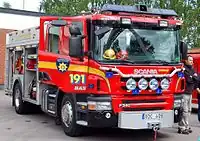 Scania P 340 LB4x2HHA fire engine in Hammarö, Sweden.
