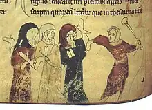 Jews wearing Jewish badges and being beaten by English people as they are forced to leave.