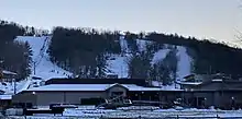 View of a snow-covered ski mountain