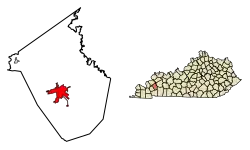 Location of Princeton in Caldwell County, Kentucky.