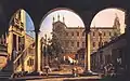 Capriccio of the Scuola di San Marco from the Loggia of the Palazzo Grifalconi Loredan, by Canaletto, 1750s, Private Collection