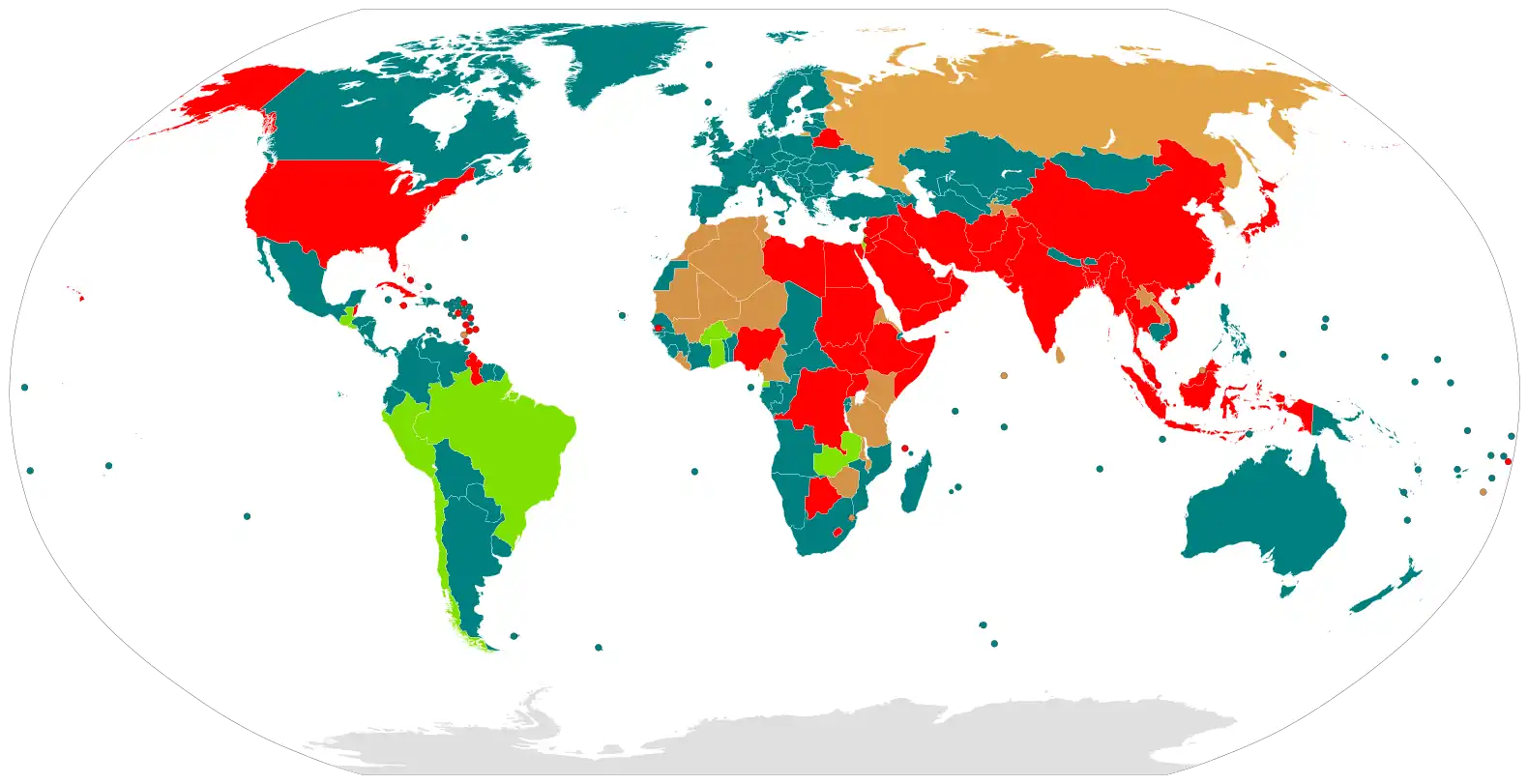 Abolitionist countries: 109 Abolitionist-in-law countries for all crimes except those committed under exceptional circumstances (such as crimes committed in wartime): 10 Abolitionist-in-practice countries (have not executed anyone during the past 10 years or more and are believed to have a policy or established practice of not carrying out executions): 23 Retentionist countries: 53