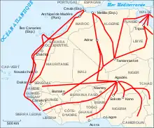 Map of migrants' routes to North Africa and Europe from West Africa