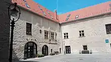 A courtyard within a stone building